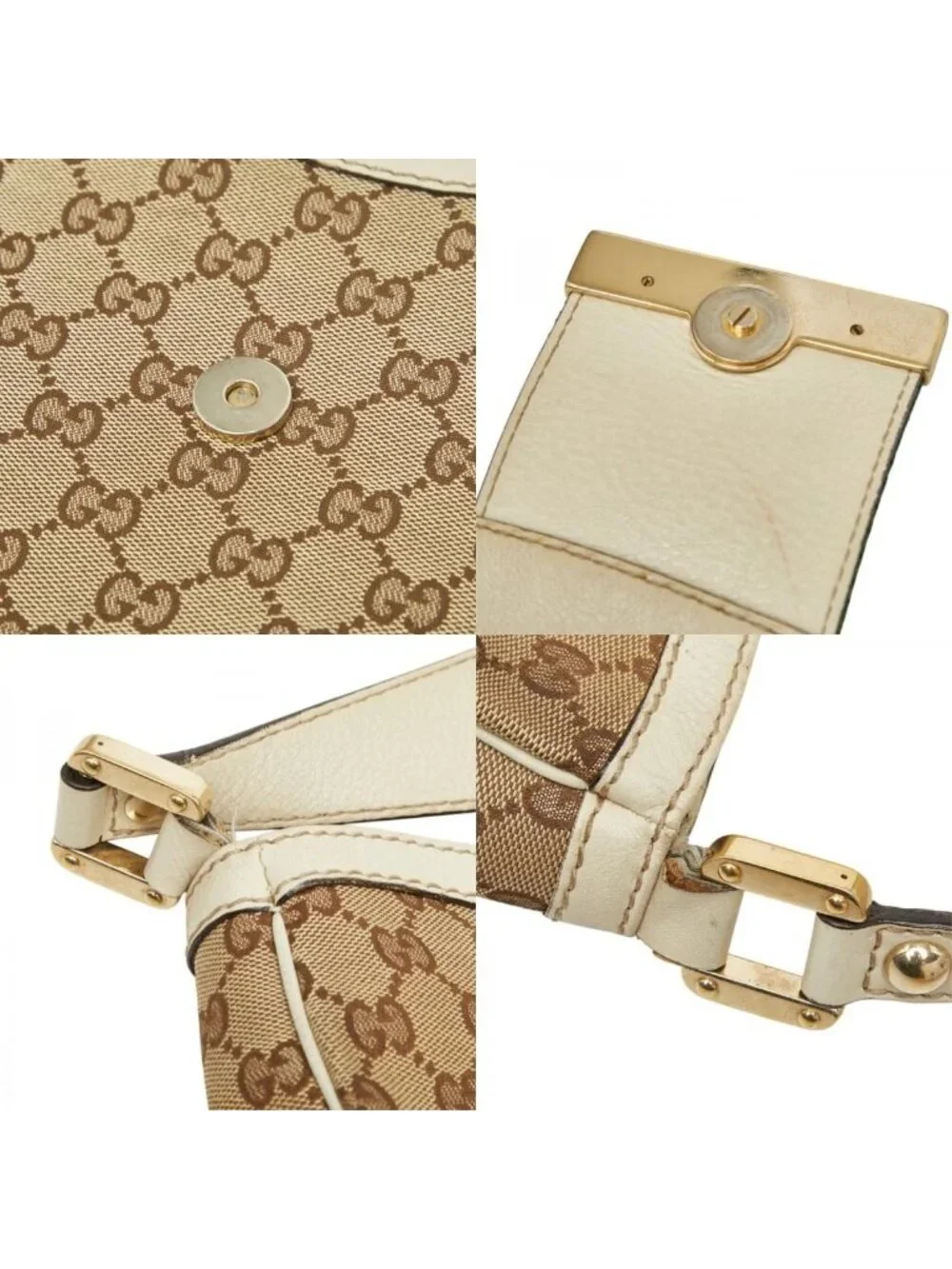 Gucci GG Canvas Sherry Line Shoulder Bag Beige White